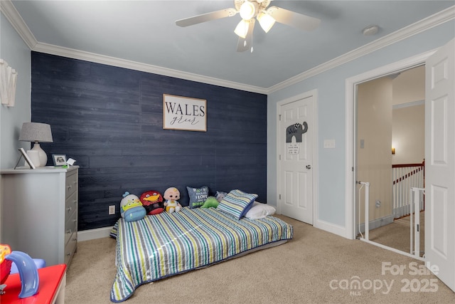 4114 Flint Dr, Lancaster, SC 29720 - bedroom featuring carpet floors, crown molding, and a ceiling fan