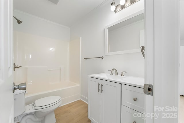 4146 Old State Rd, Newton, NC 28658 - bathroom featuring vanity, wood finished floors, bathing tub / shower combination, and crown molding