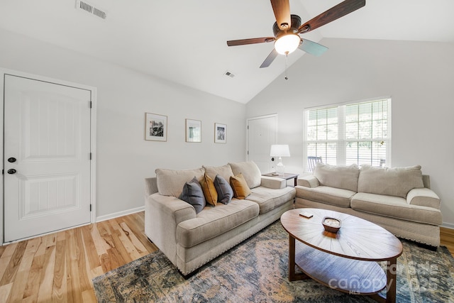 224 Eagle Creek Rd, Clover, SC 29710 - living room with a ceiling fan, light wood-style flooring, and high vaulted ceiling