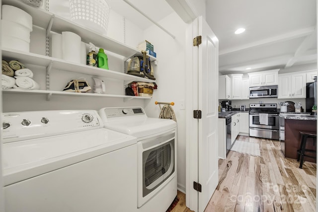 224 Eagle Creek Rd, Clover, SC 29710 - laundry room with independent washer and dryer, light wood-style floors, and recessed lighting