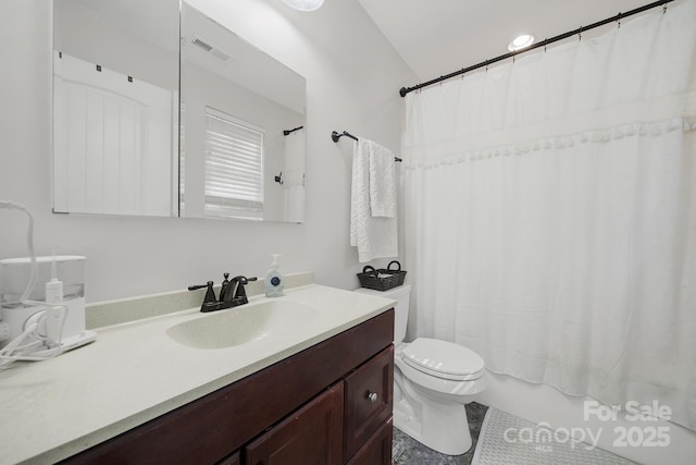 224 Eagle Creek Rd, Clover, SC 29710 - bathroom featuring vanity, tile patterned floors, and shower / tub combo with curtain