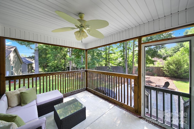 224 Eagle Creek Rd, Clover, SC 29710 - sunroom with a ceiling fan and an outdoor hangout area