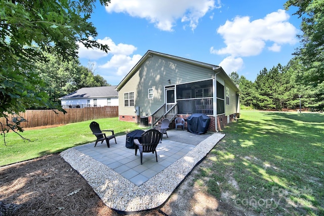 224 Eagle Creek Rd, Clover, SC 29710 - back of property featuring a patio area, a sunroom, crawl space, a fire pit, and entry steps