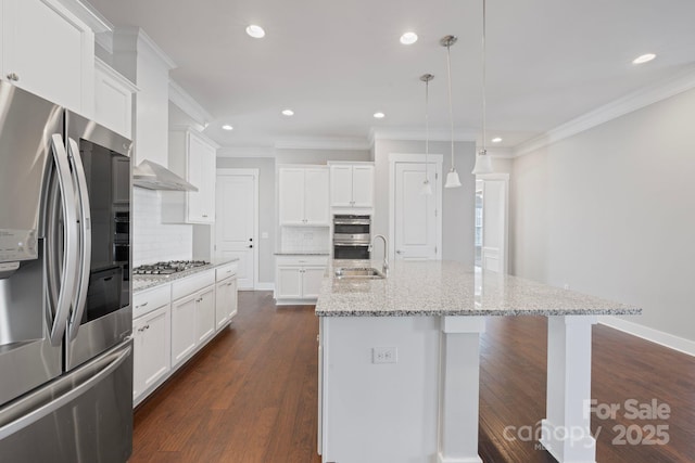 704 Kenway Loop, Mooresville, NC 28117 - kitchen featuring appliances with stainless steel finishes, recessed lighting, tasteful backsplash, white cabinetry, and crown molding