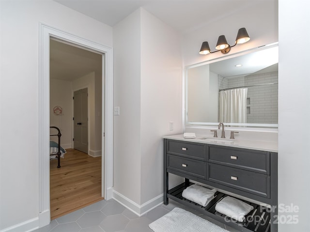 202 Walden Ln, Weddington, NC 28104 - bathroom with vanity, tile patterned flooring, and a shower with shower curtain