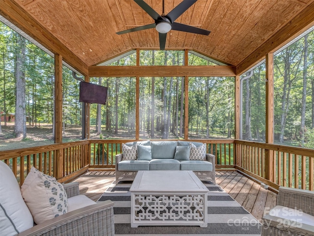 202 Walden Ln, Weddington, NC 28104 - sunroom / solarium with lofted ceiling, a ceiling fan, outdoor lounge area, and plenty of natural light
