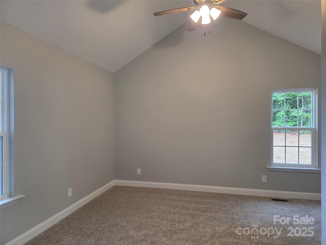 153 Brook Creek Dr, Troutman, NC 28166 - carpeted spare room featuring lofted ceiling and ceiling fan