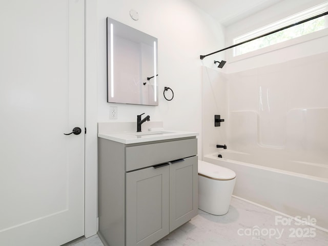 6548 Emerald Isle Dr, Sherrills Ford, NC 28673 - full bathroom with vanity, shower / bathtub combination, and marble finish flooring