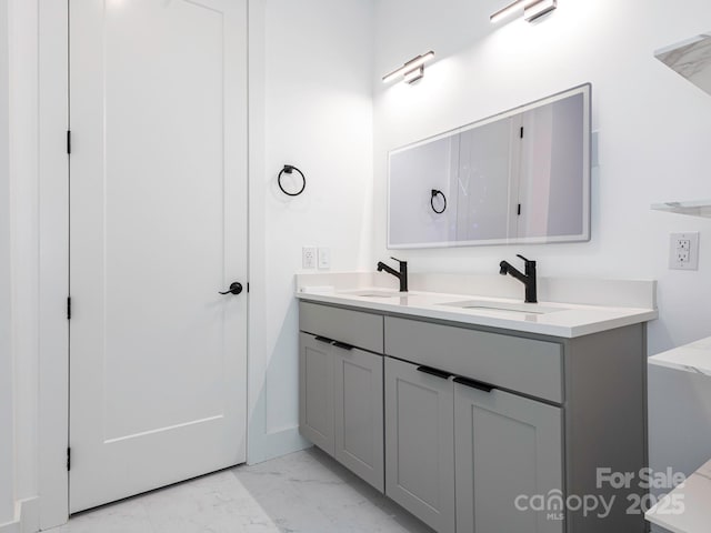 6548 Emerald Isle Dr, Sherrills Ford, NC 28673 - full bathroom featuring marble look tile flooring and double vanity
