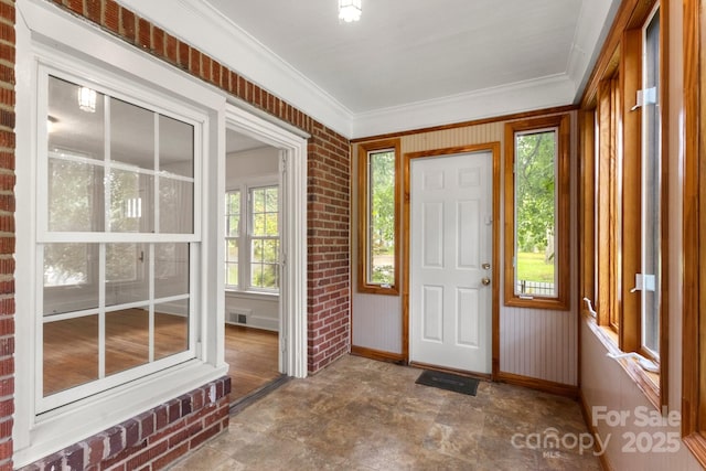 728 Blanton St, Shelby, NC 28150 - foyer entrance with stone finish flooring, plenty of natural light, and crown molding