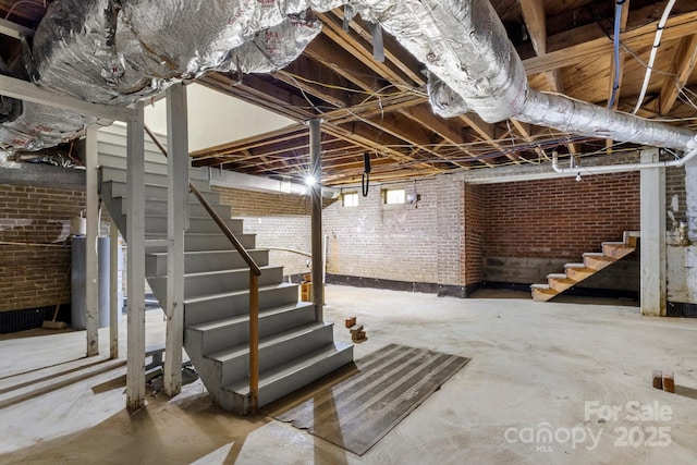 728 Blanton St, Shelby, NC 28150 - below grade area featuring stairs and brick wall