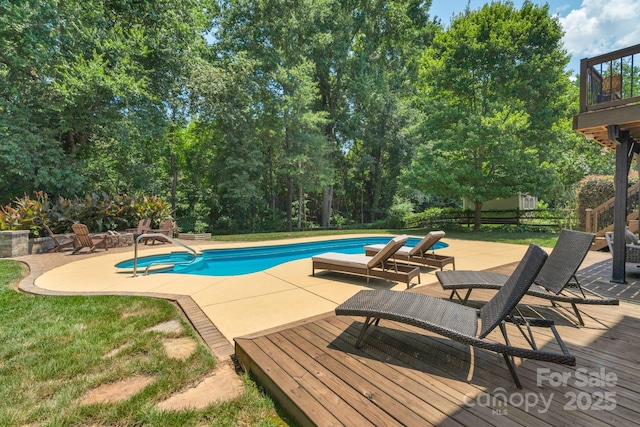 1807 Robbins Meadows Dr, Waxhaw, NC 28173 - outdoor pool featuring a patio and a wooden deck