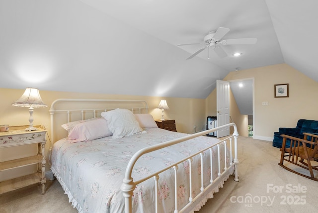 50 Grove End Rd, Fletcher, NC 28732 - bedroom with light carpet, vaulted ceiling, and ceiling fan