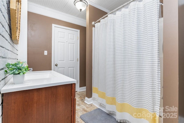 304 W Colonial Dr, Salisbury, NC 28144 - bathroom featuring vanity, ornamental molding, and curtained shower