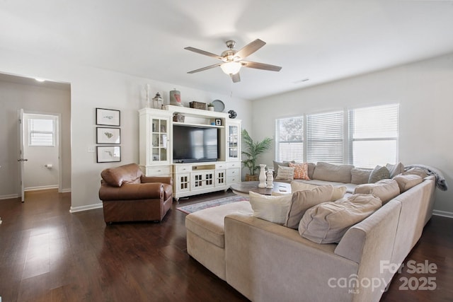 212 Fesperman Cir, Troutman, NC 28166 - living room with a ceiling fan and dark wood-type flooring