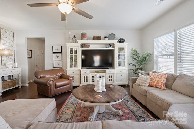 212 Fesperman Cir, Troutman, NC 28166 - living area with wood finished floors and ceiling fan