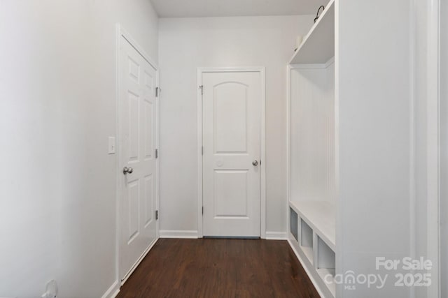 212 Fesperman Cir, Troutman, NC 28166 - mudroom featuring dark wood-type flooring and baseboards