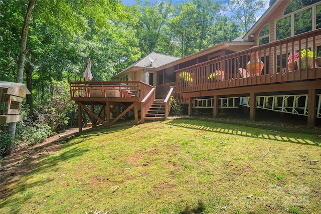 270 Foxwood Dr, Tryon, NC 28782 - rear view of house with a yard, a wooden deck, and stairs
