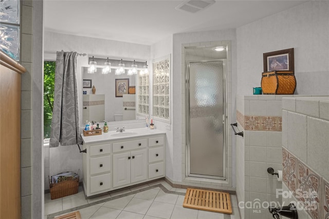 270 Foxwood Dr, Tryon, NC 28782 - bathroom with tile patterned floors, vanity, and a shower stall