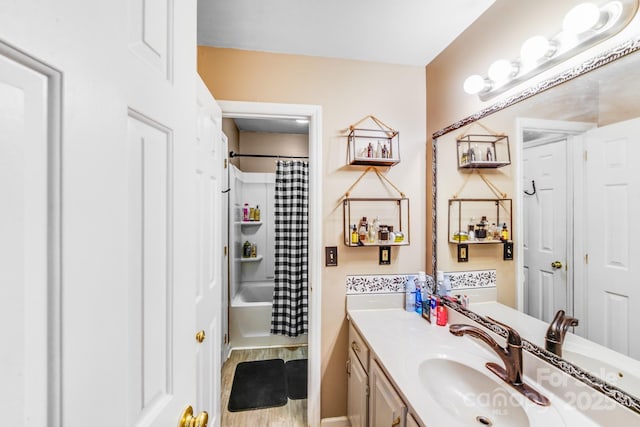 2116 Bon Villa Way, Fort Mill, SC 29708 - full bath featuring vanity, shower / tub combo, and wood finished floors