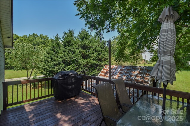 1239 Mac Ln, Stanley, NC 28164 - wooden deck featuring a grill and a lawn