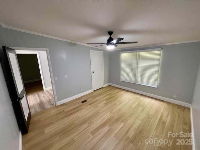 6490 Alta Ctr, Denver, NC 28037 - spare room featuring light wood finished floors, ornamental molding, and ceiling fan