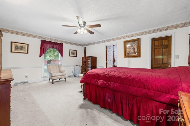 36433 Azalea Cir, New London, NC 28127 - carpeted bedroom with a textured ceiling, crown molding, and ceiling fan