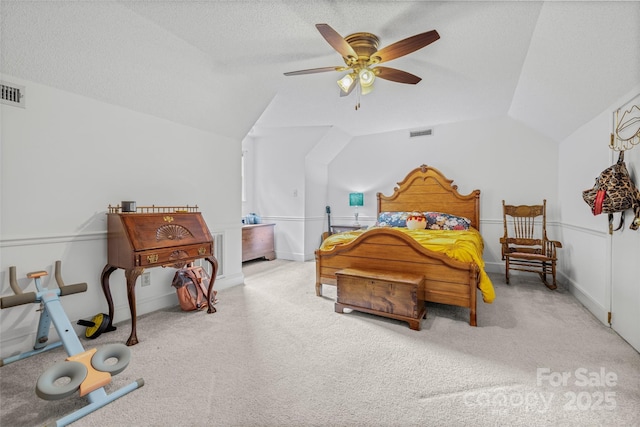 36433 Azalea Cir, New London, NC 28127 - bedroom with vaulted ceiling, carpet flooring, and ceiling fan