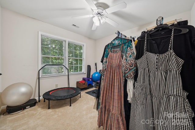 4716 Heatherton Pl, Charlotte, NC 28270 - exercise room featuring carpet flooring and a ceiling fan