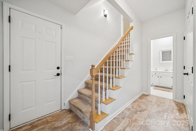 4716 Heatherton Pl, Charlotte, NC 28270 - entrance foyer with stairs and baseboards