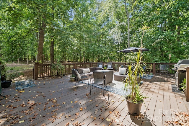 4716 Heatherton Pl, Charlotte, NC 28270 - deck featuring outdoor lounge area and view of scattered trees
