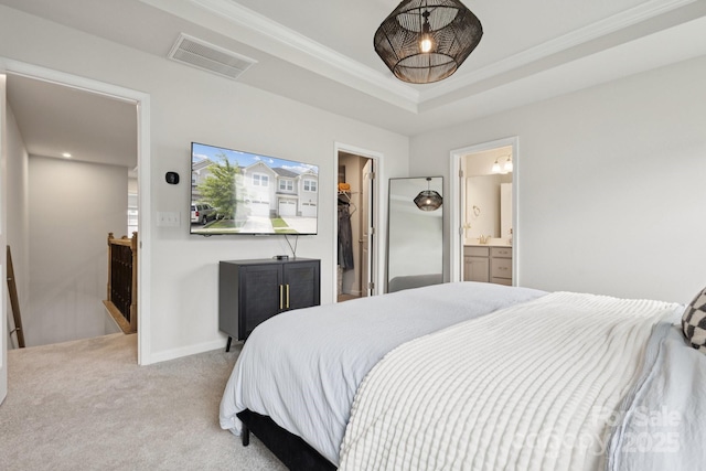 13323 Savaine St, Charlotte, NC 28278 - bedroom featuring a spacious closet, carpet, a closet, a raised ceiling, and ensuite bath