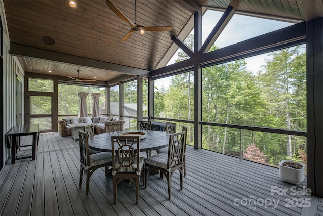 2101 October Dr Unit 150, Nebo, NC 28761 - sunroom / solarium featuring a ceiling fan, outdoor dining space, plenty of natural light, and lofted ceiling