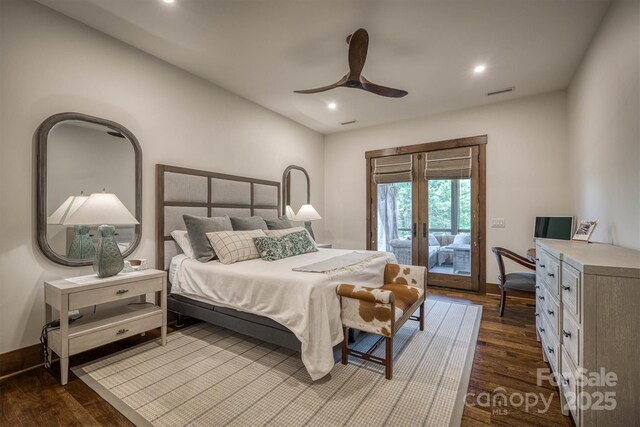 2101 October Dr Unit 150, Nebo, NC 28761 - bedroom with access to exterior, dark wood-type flooring, french doors, recessed lighting, and ceiling fan