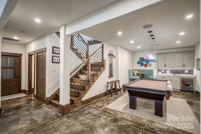 2101 October Dr Unit 150, Nebo, NC 28761 - playroom with beverage cooler, pool table, concrete floors, and recessed lighting