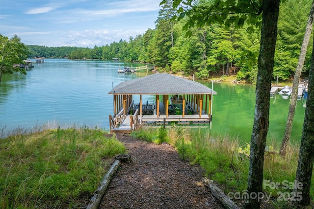 2101 October Dr Unit 150, Nebo, NC 28761 - dock featuring a view of trees, boat lift, and a water view