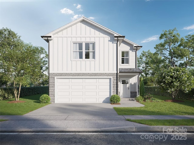 LOT5 Mockingbird Rd, Albemarle, NC 28001 - view of front facade featuring board and batten siding, driveway, a garage, and a front yard
