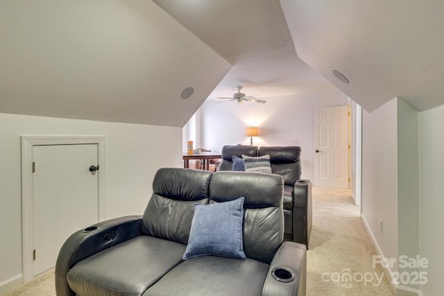 5051 Carillon Way, Charlotte, NC 28270 - bedroom featuring light colored carpet, lofted ceiling, and a ceiling fan