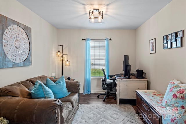 5967 Odenton Ln, Pfafftown, NC 27040 - office area featuring dark wood finished floors and baseboards