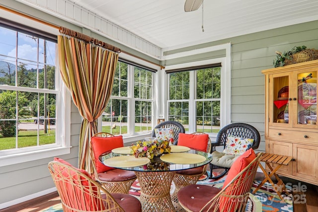 8 Amos Ct, Maggie Valley, NC 28751 - sunroom featuring wood finished floors, ceiling fan, and wooden walls