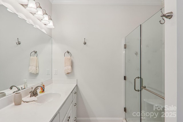 8 Amos Ct, Maggie Valley, NC 28751 - full bath with vanity, a shower stall, and ornamental molding