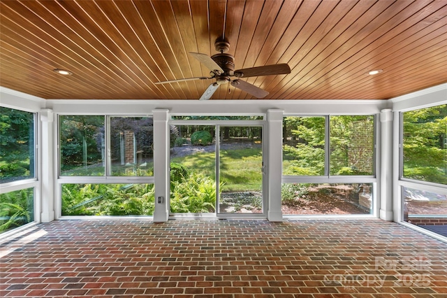 1019 Westlake Dr, Kannapolis, NC 28081 - unfurnished sunroom featuring wood ceiling, ornamental molding, brick flooring, and recessed lighting
