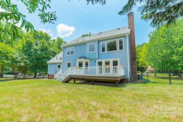 6412 Boykin Spaniel Rd, Charlotte, NC 28277 - rear view of property with a deck, a chimney, a fenced backyard, and stairs