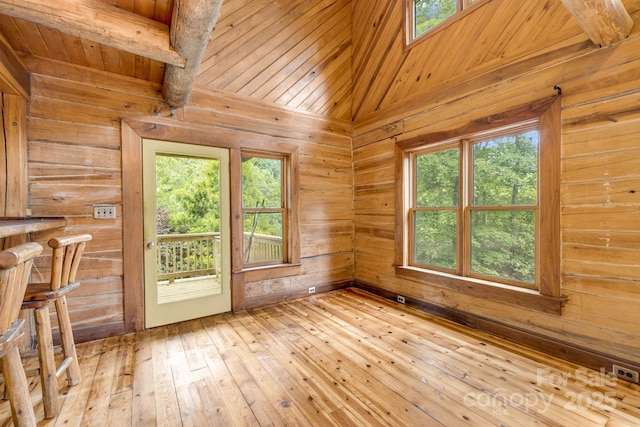 465 Youngs Gap Rd, Fletcher, NC 28732 - empty room featuring wooden walls, hardwood / wood-style floors, healthy amount of natural light, and wooden ceiling