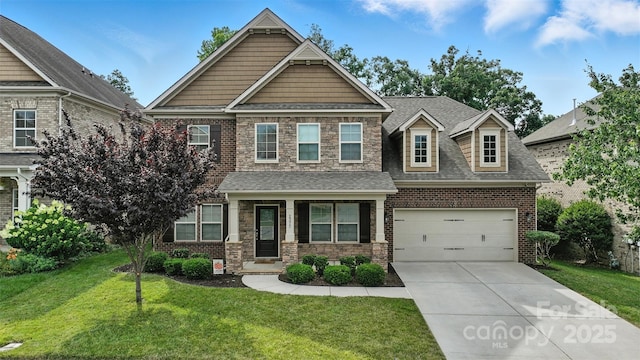2377 Maple Grove Ln NW, Concord, NC 28027 - craftsman-style house with a front yard, brick siding, driveway, and roof with shingles