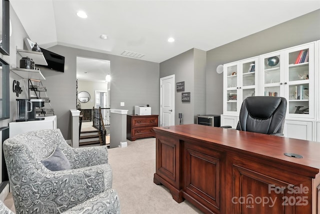 2377 Maple Grove Ln NW, Concord, NC 28027 - office area with light colored carpet, recessed lighting, and vaulted ceiling