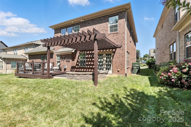 2377 Maple Grove Ln NW, Concord, NC 28027 - rear view of property with a pergola, brick siding, and a yard