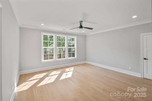 4349 Castleton Rd, Charlotte, NC 28211 - empty room with crown molding, a ceiling fan, light wood-type flooring, and recessed lighting