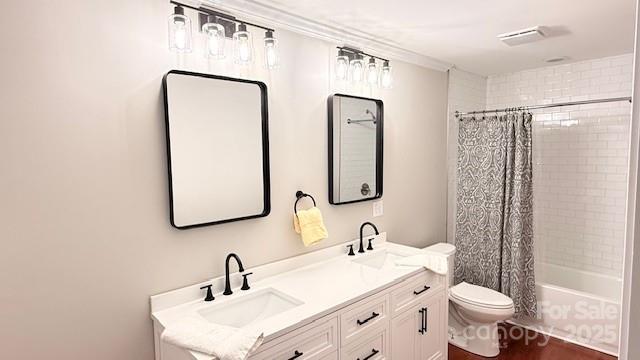 210 W Church St, Cherryville, NC 28021 - full bath with double vanity and shower / bath combination with curtain