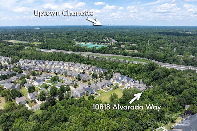 10818 Alvarado Way, Charlotte, NC 28277 - aerial perspective of suburban area featuring a forest